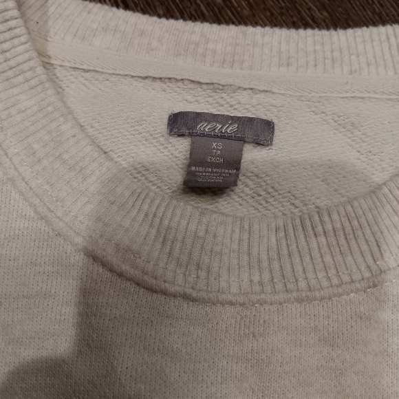 Aerie Women Cream Sweater with Striped Sleeves - Picture 2 of 4